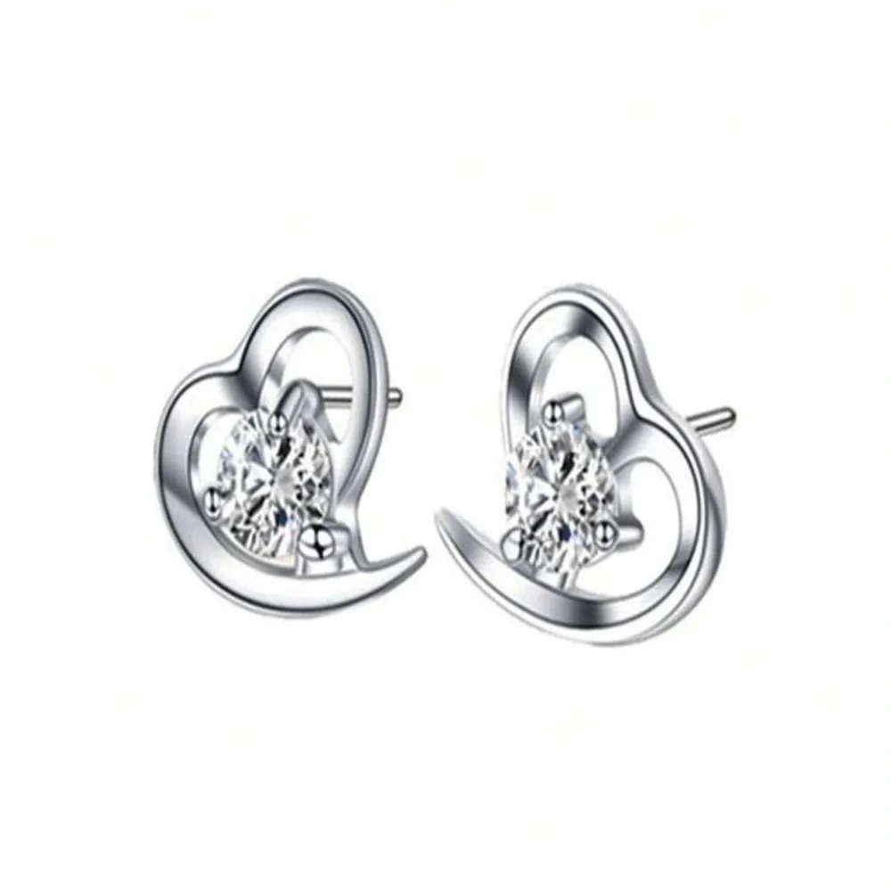 3pcs New Design Cubic Zirconia Decor Heart Shaped Necklace & Earrings Set,